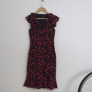 J. Crew Red and Black Ruffled Sheath Dress